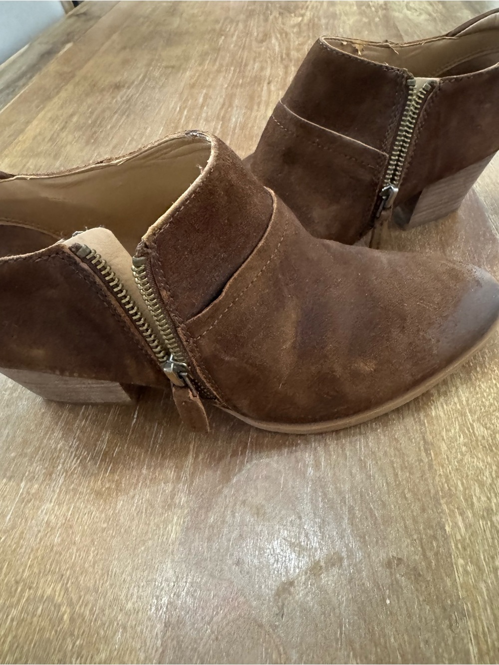 Franko Sarto Brown Suede Women's Ankle Booties with Side Zipper